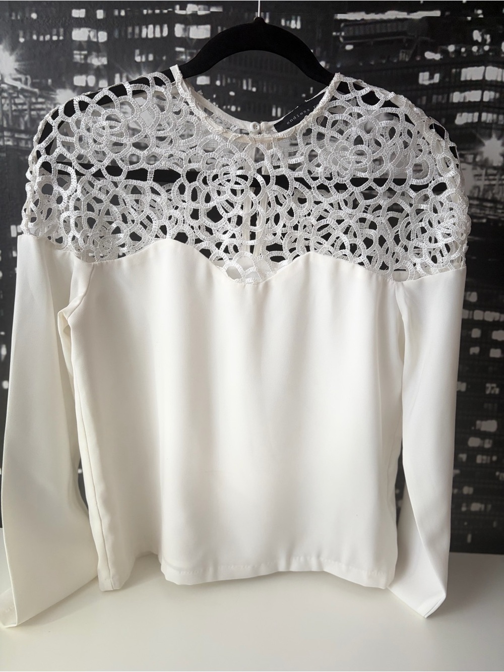 Endless Rose White Lace Yoke Long Sleeve Blouse